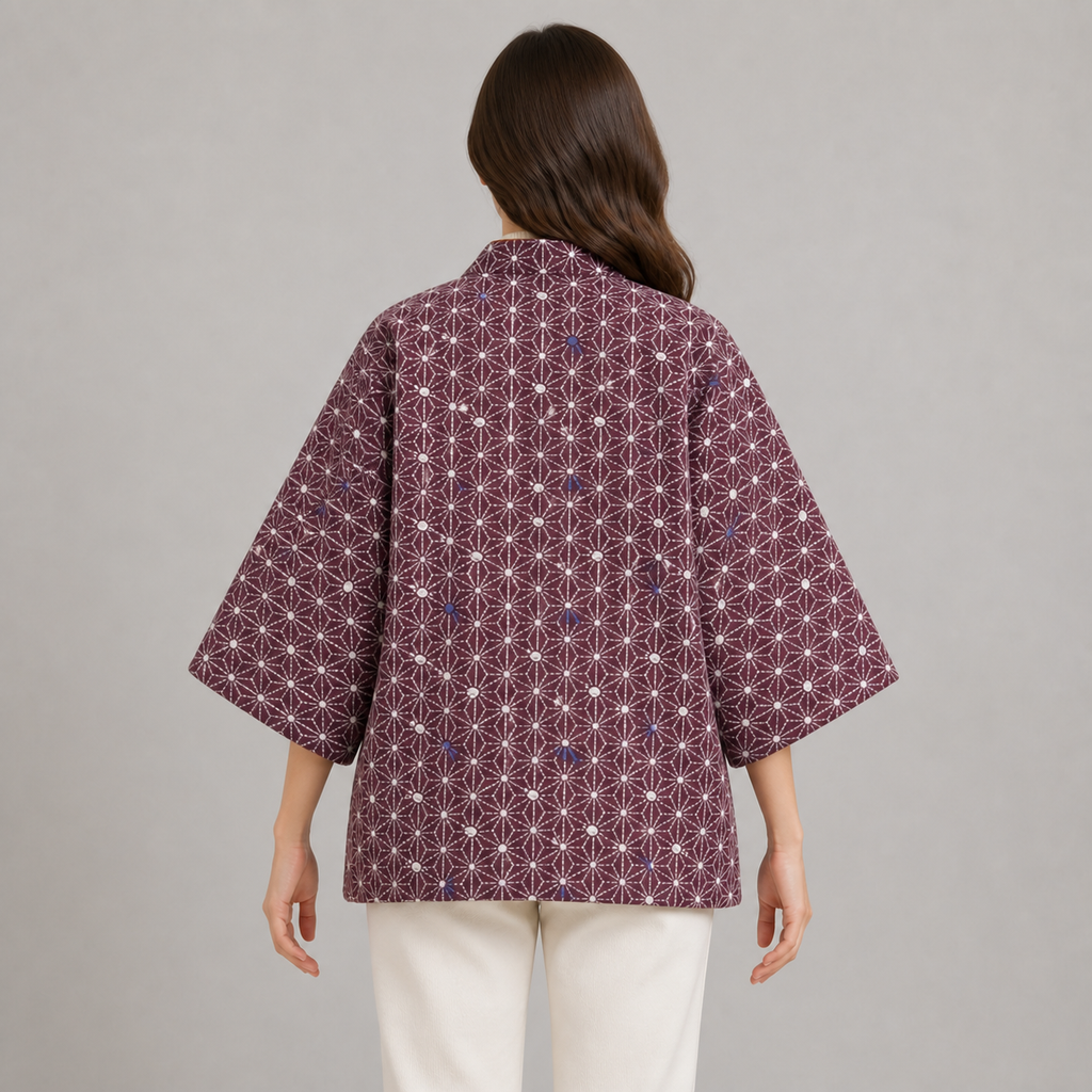 Hanten matelassé femme Yanagi bordeaux - vue de dos