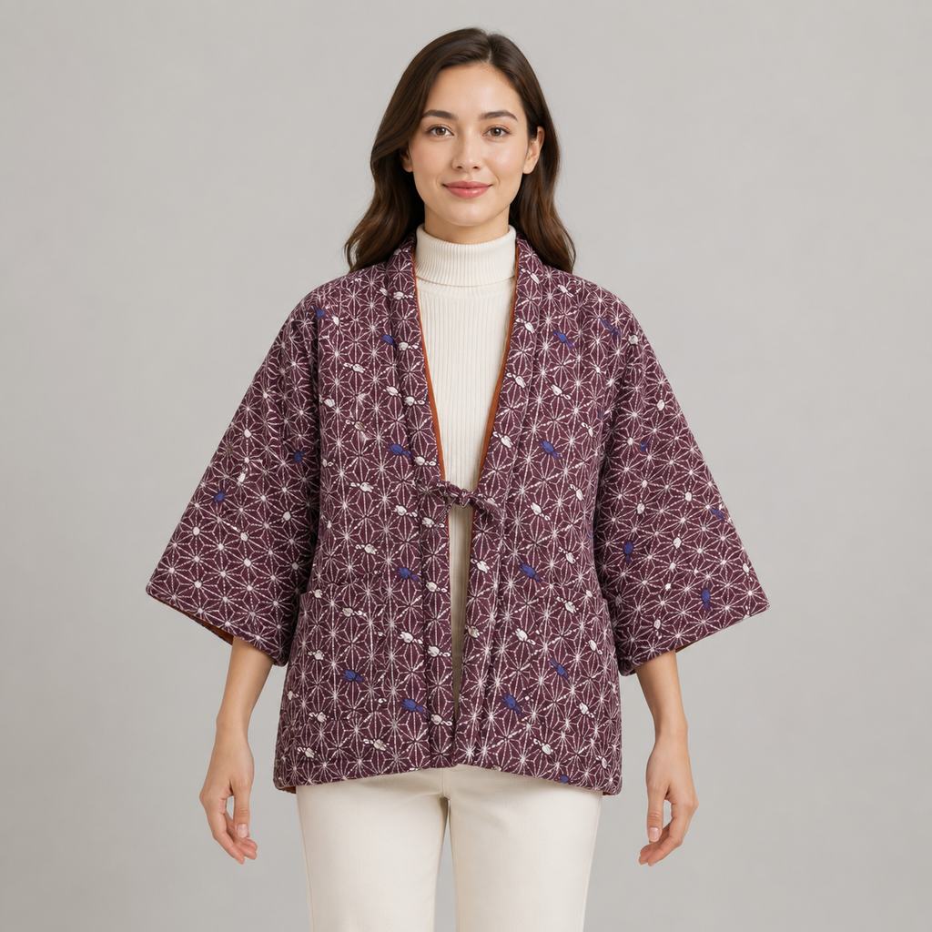 Hanten matelassé femme Yanagi bordeaux - vue de face
