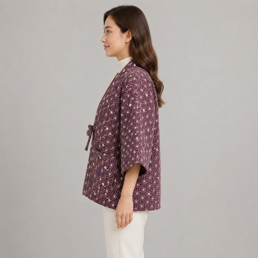 Hanten matelassé femme Yanagi bordeaux - vue de profil