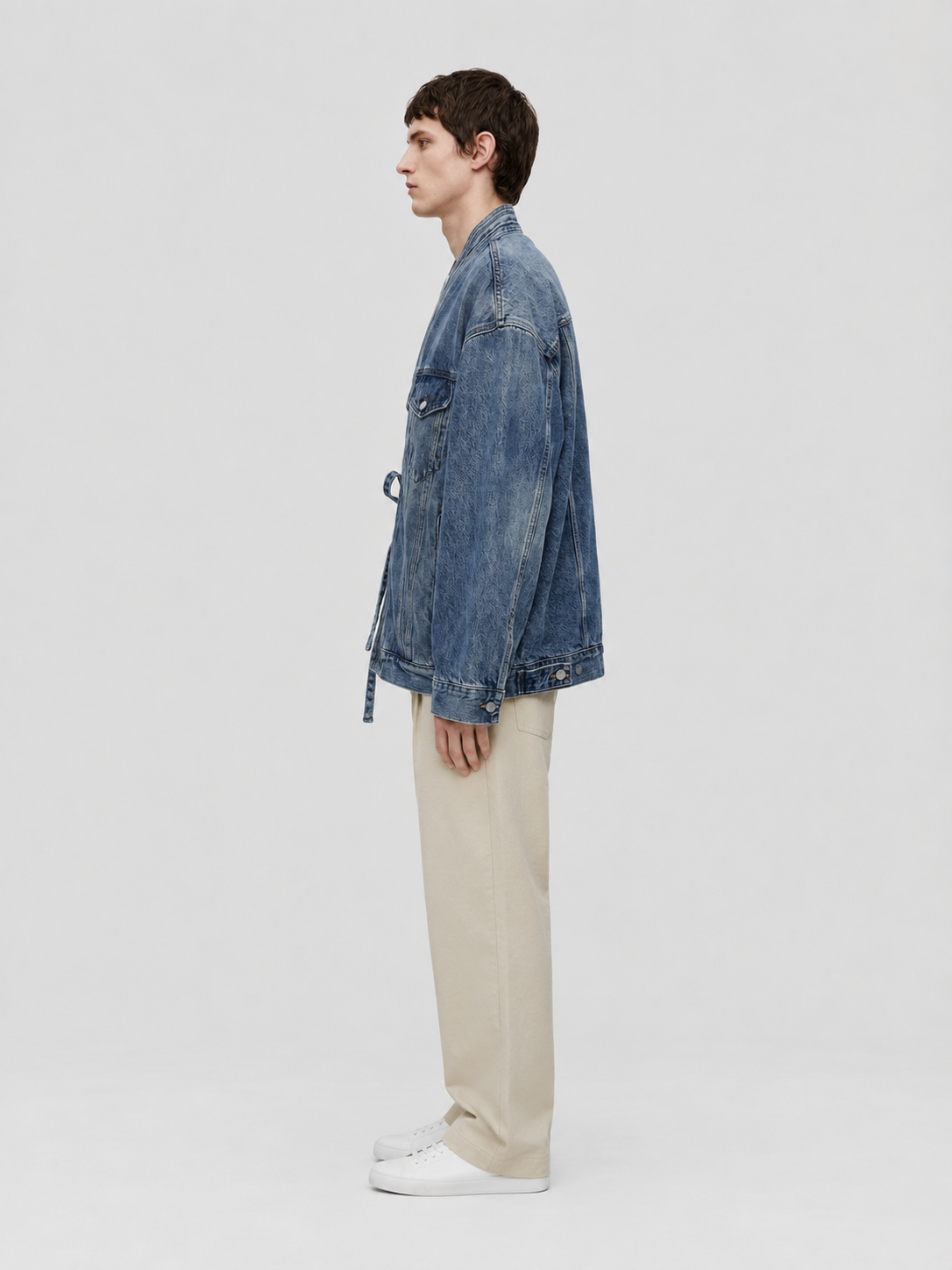 Veste kimono homme en jean bleu Ibuki - vue de profil