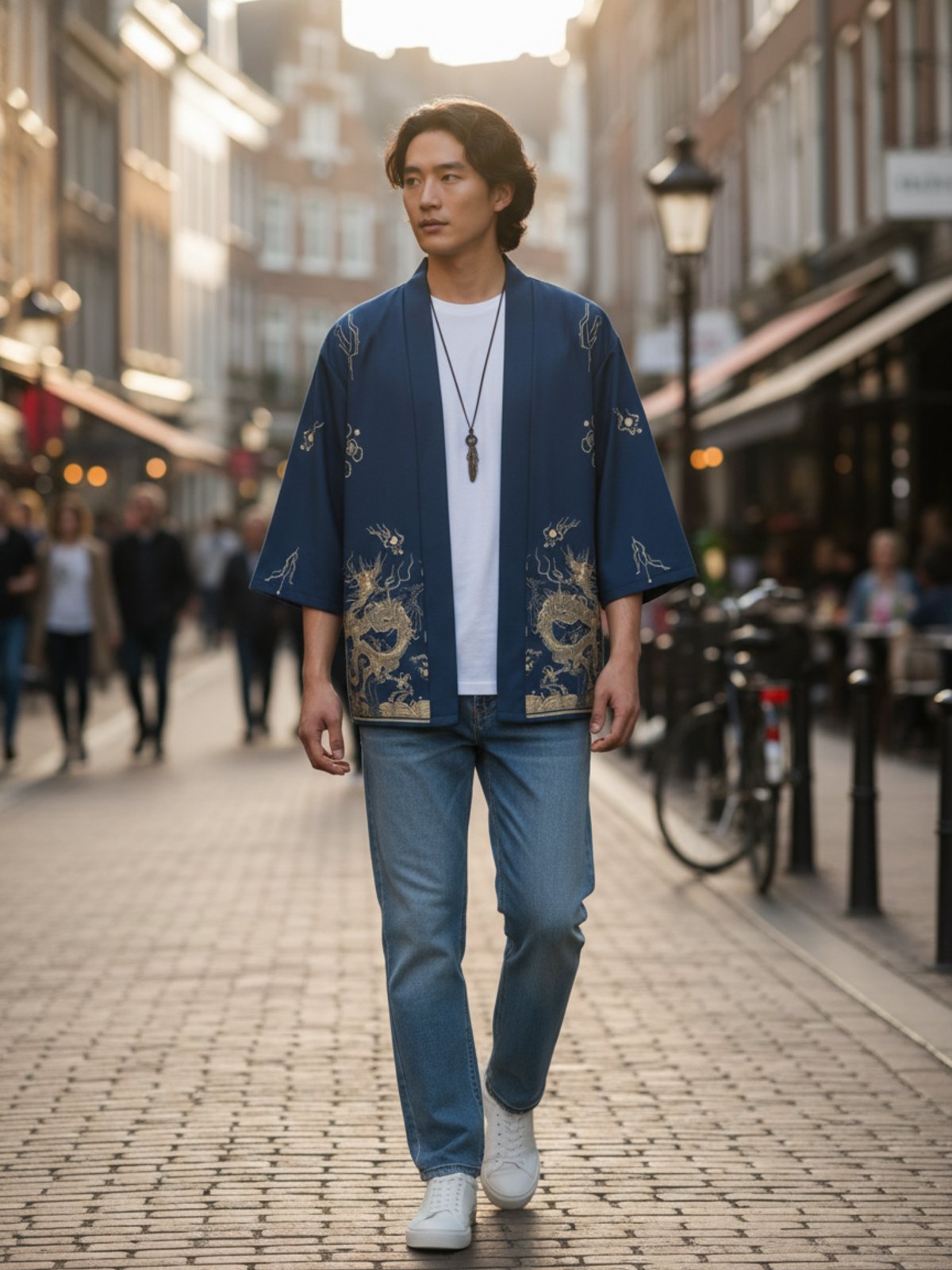 Kimono dragon unisexe Tatsu bleu - mise en situation
