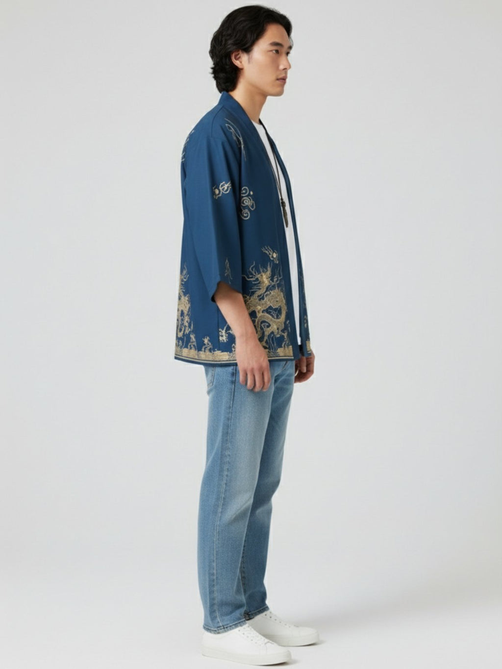 Kimono dragon unisexe Tatsu bleu - vue de profil