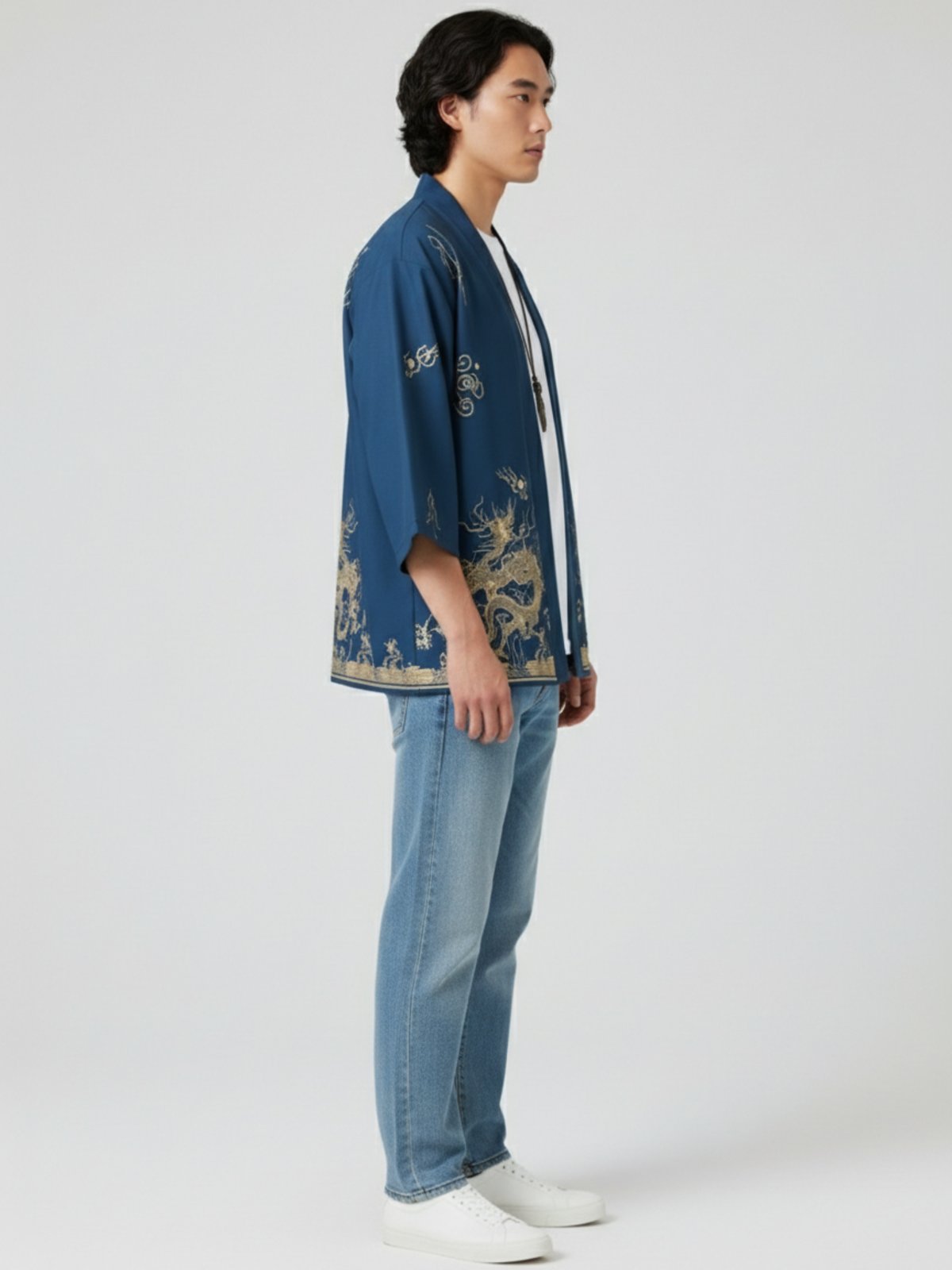 Kimono dragon unisexe Tatsu bleu - vue de profil