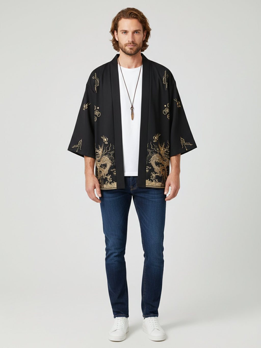 Kimono dragon unisexe Tatsu noir - vue de face