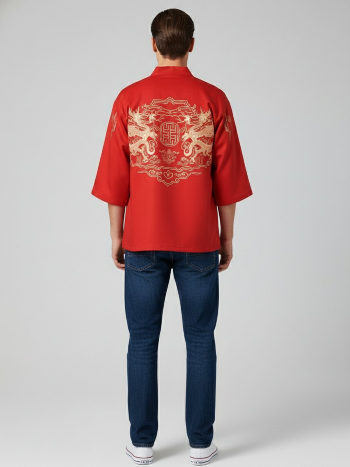 Kimono dragon unisexe Tatsu rouge - vue de dos