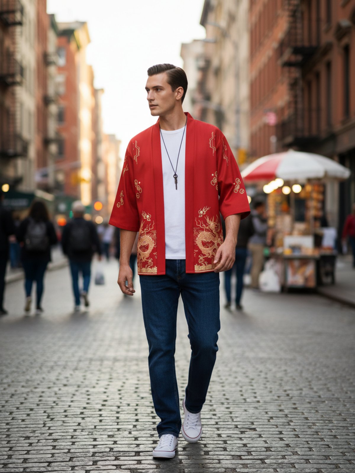 Kimono dragon unisexe Tatsu rouge - mise en situation