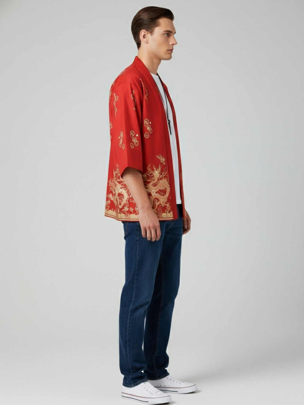 Kimono dragon unisexe Tatsu rouge - vue de profil
