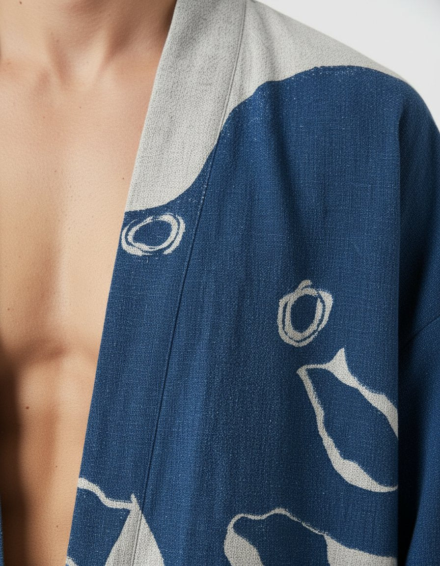 Detail du motif poulpe du kimono homme Ameiro