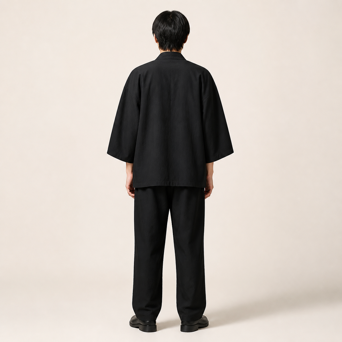 Kimono homme Koharu Noir a grues brodees - vue de dos
