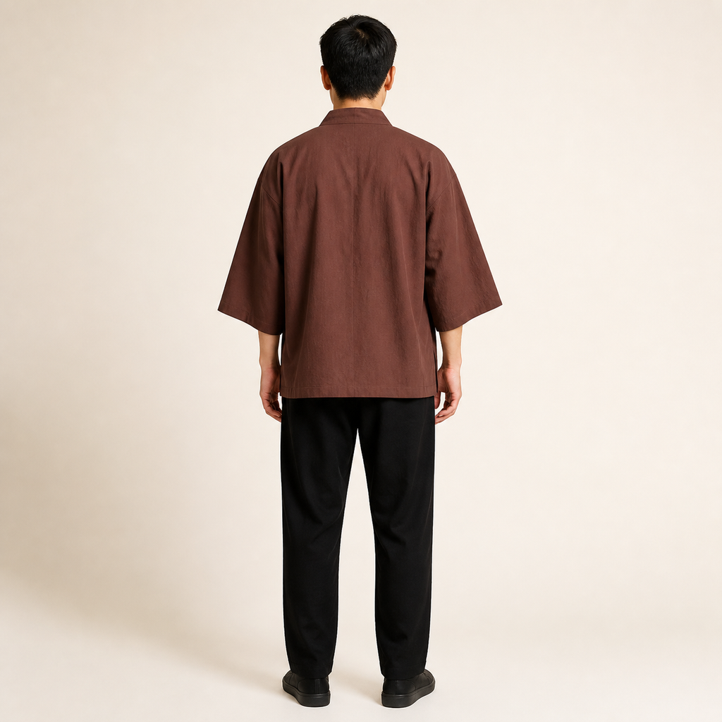 Kimono homme Koharu Café a grues brodees - vue de dos