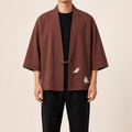 Kimono homme Koharu Café a grues brodees - vue de face