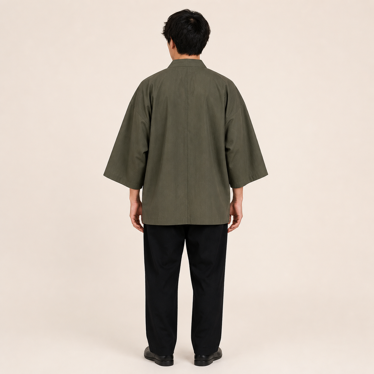 Kimono homme Koharu Vert a grues brodees - vue de dos