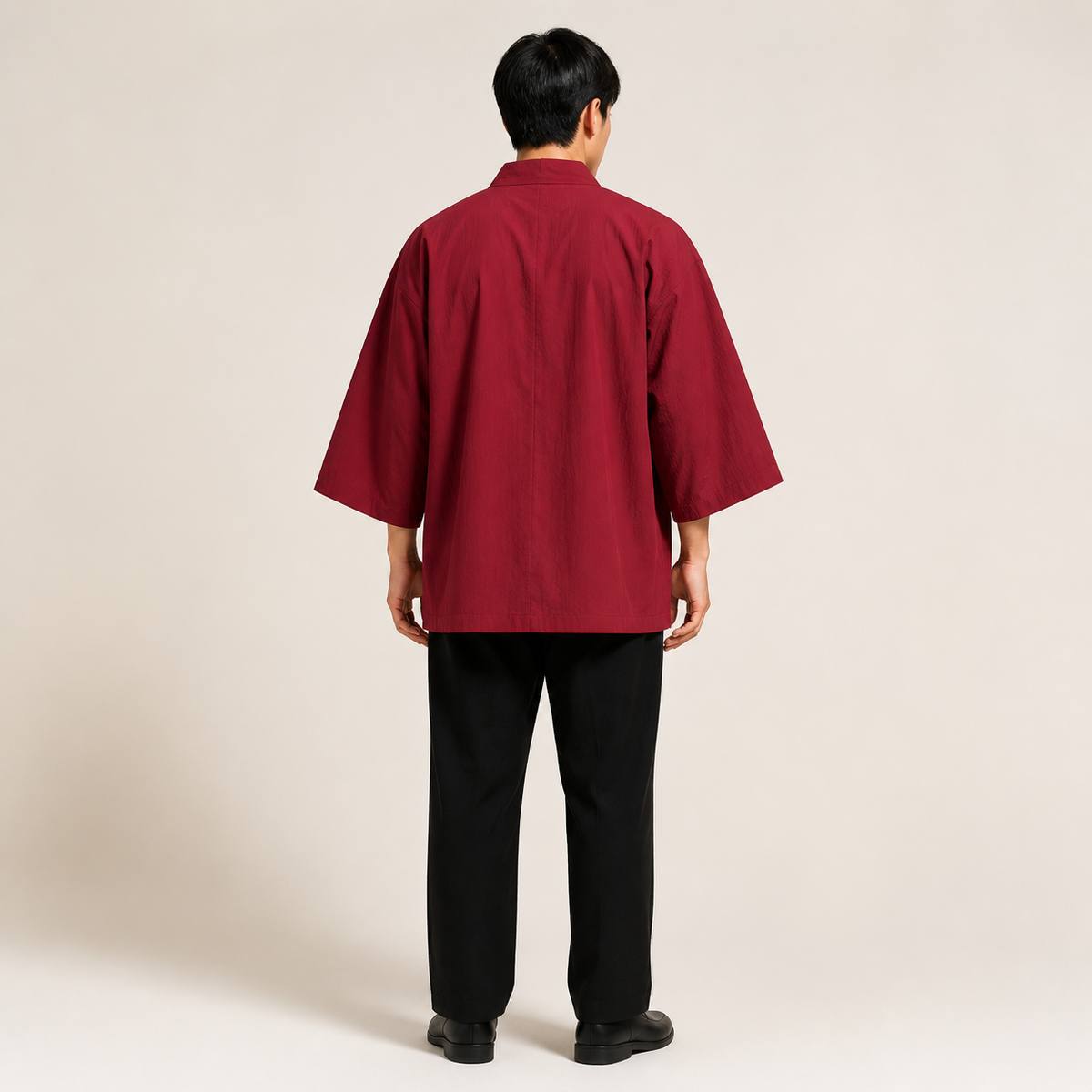 Kimono homme Koharu Rouge a grues brodees - vue de dos