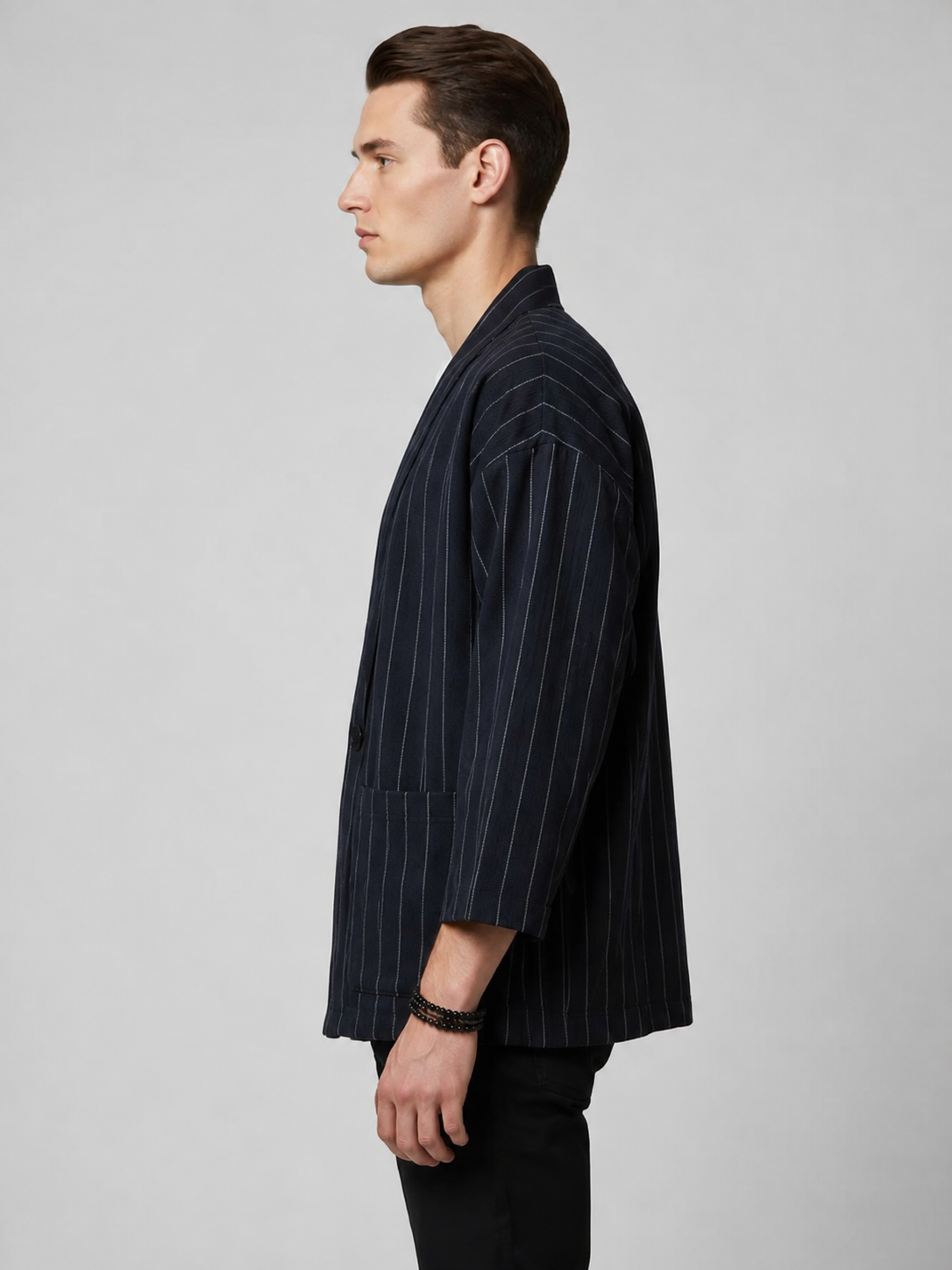 Veste kimono homme Momiji bleu marine - vue de profil