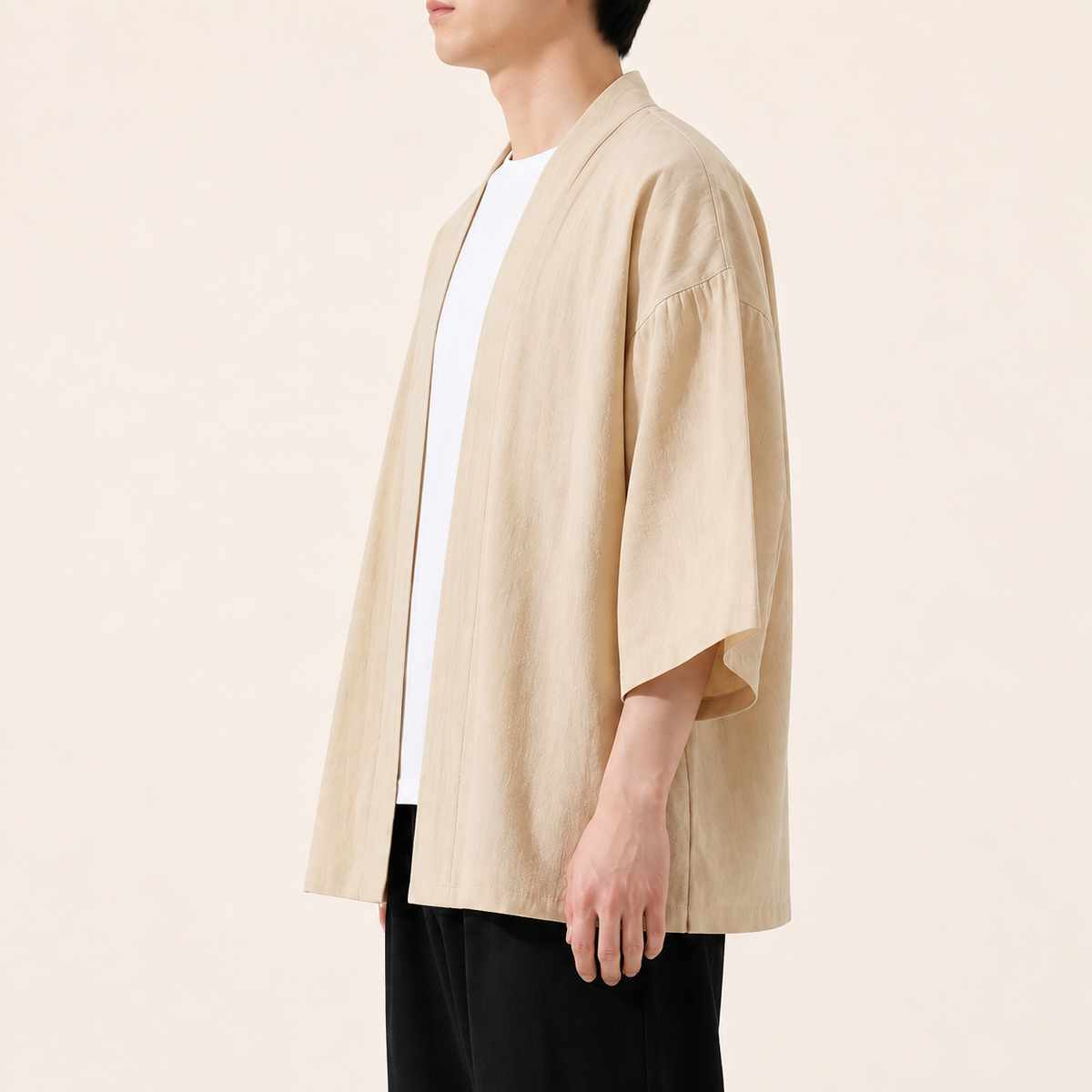 Veste kimono homme Uzuki beige - vue de profil