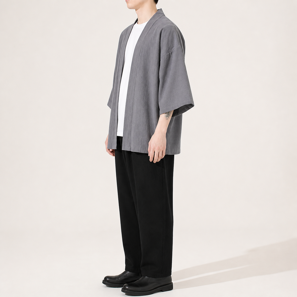 Veste kimono homme Uzuki grise - vue de profil