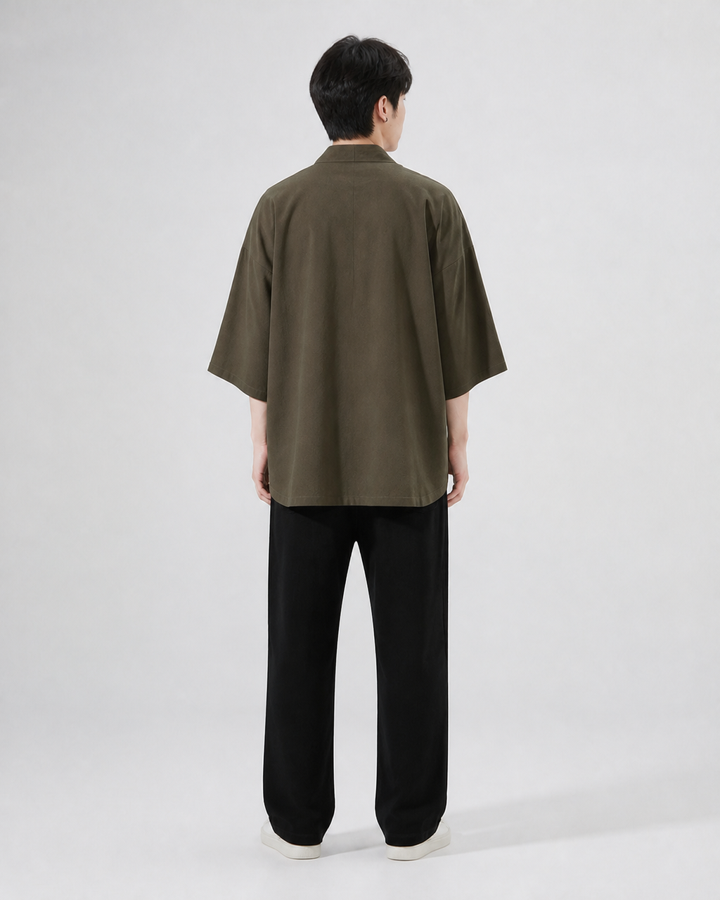 Veste kimono homme Uzuki kaki, vue de dos