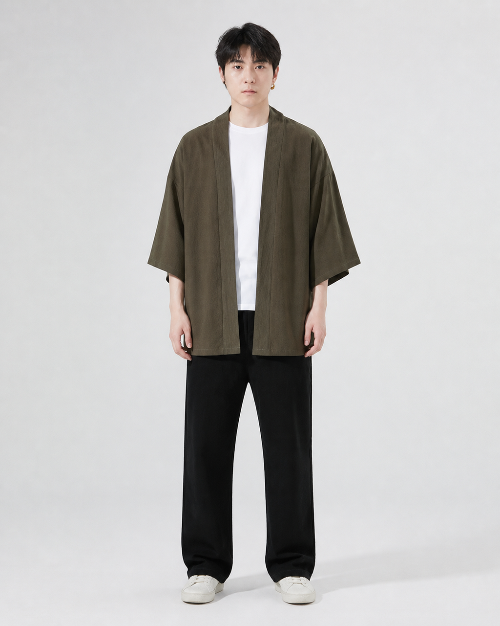 Veste kimono homme Uzuki kaki, vue de face