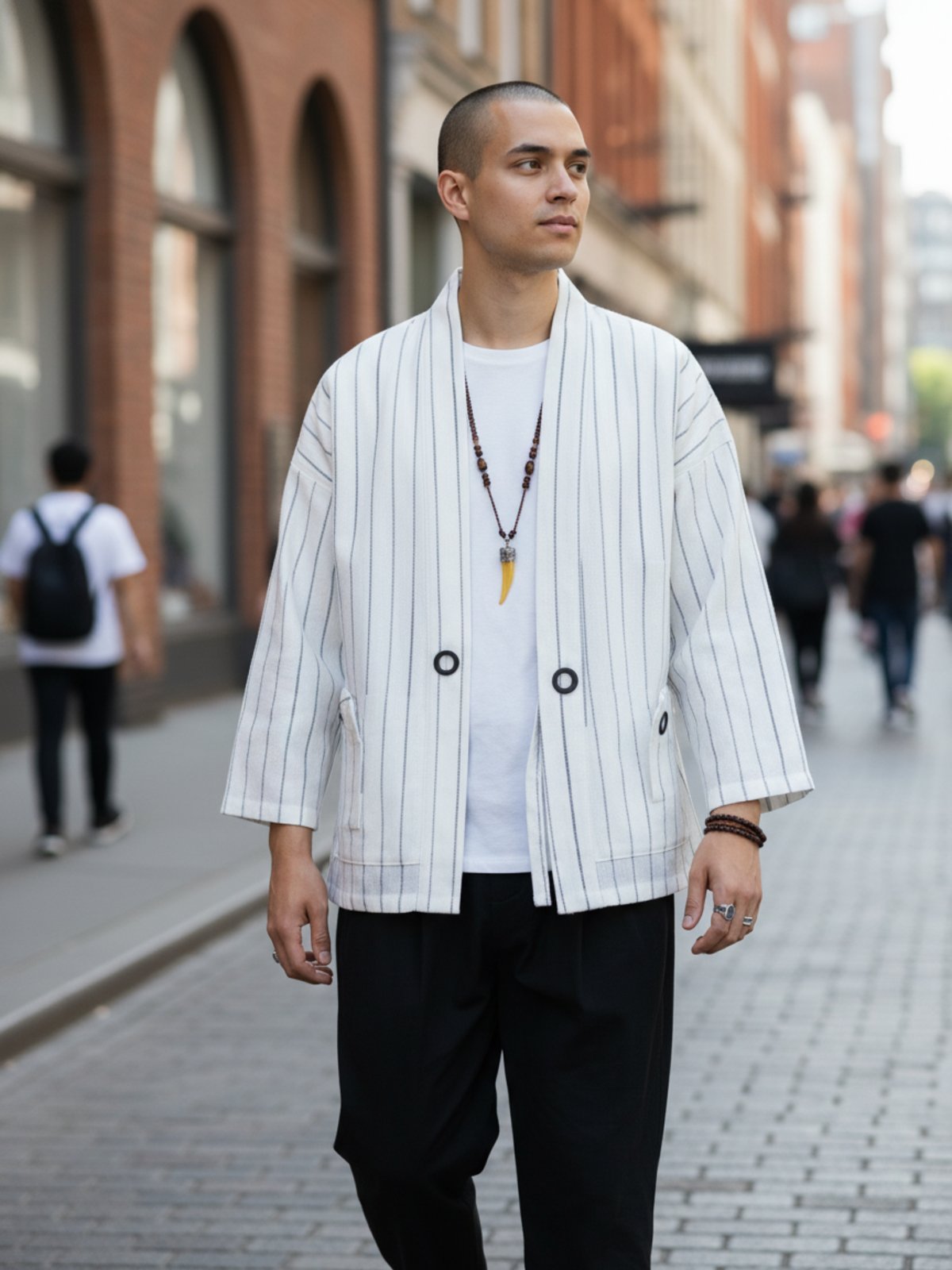 Veste kimono homme Momiji blanc - mise en situation