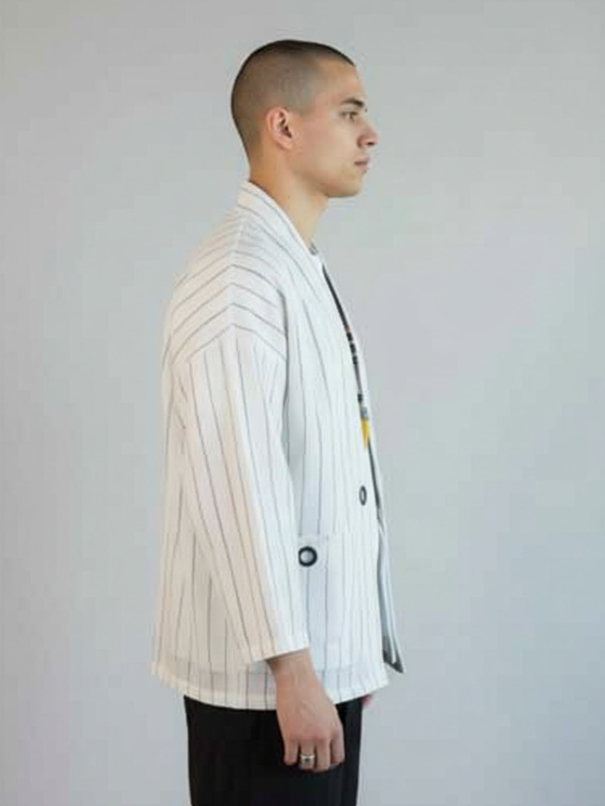 Veste kimono homme Momiji blanc - vue de profil