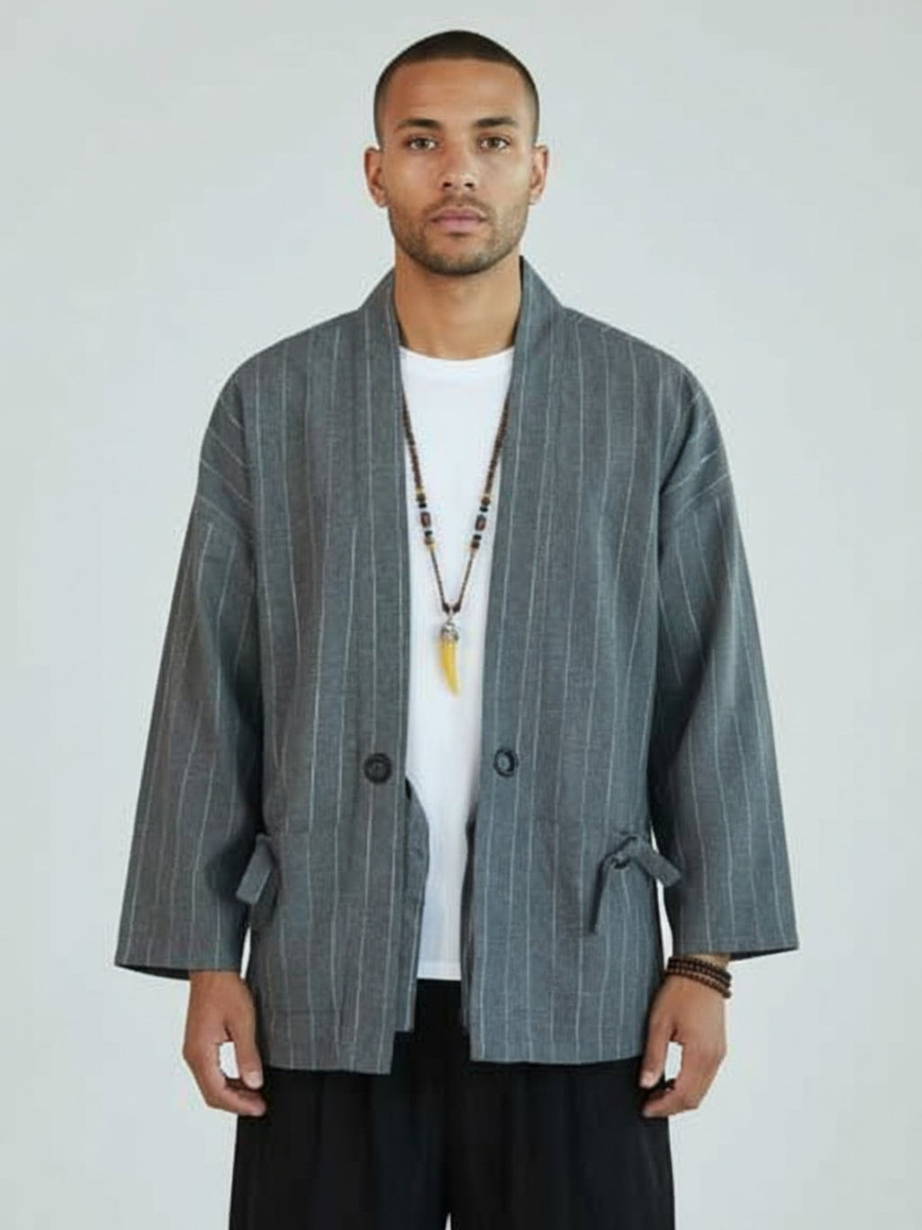 Veste kimono homme Momiji gris - vue de face