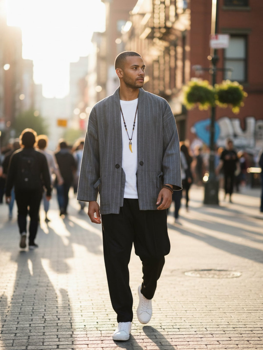 Veste kimono homme Momiji gris - mise en situation