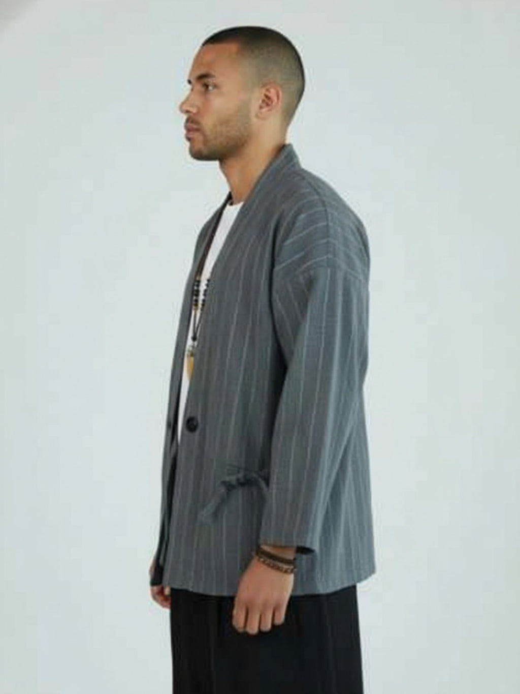 Veste kimono homme Momiji gris - vue de profil