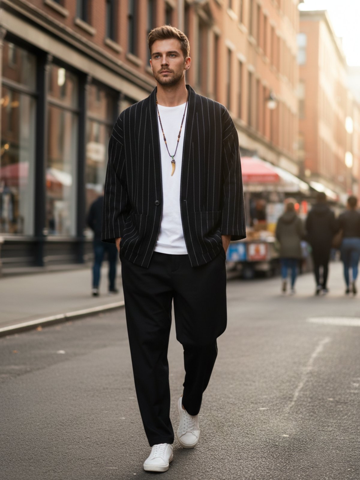 Veste kimono homme Momiji noir - mise en situation