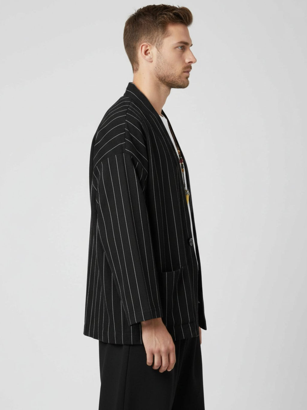 Veste kimono homme Momiji noir - vue de profil