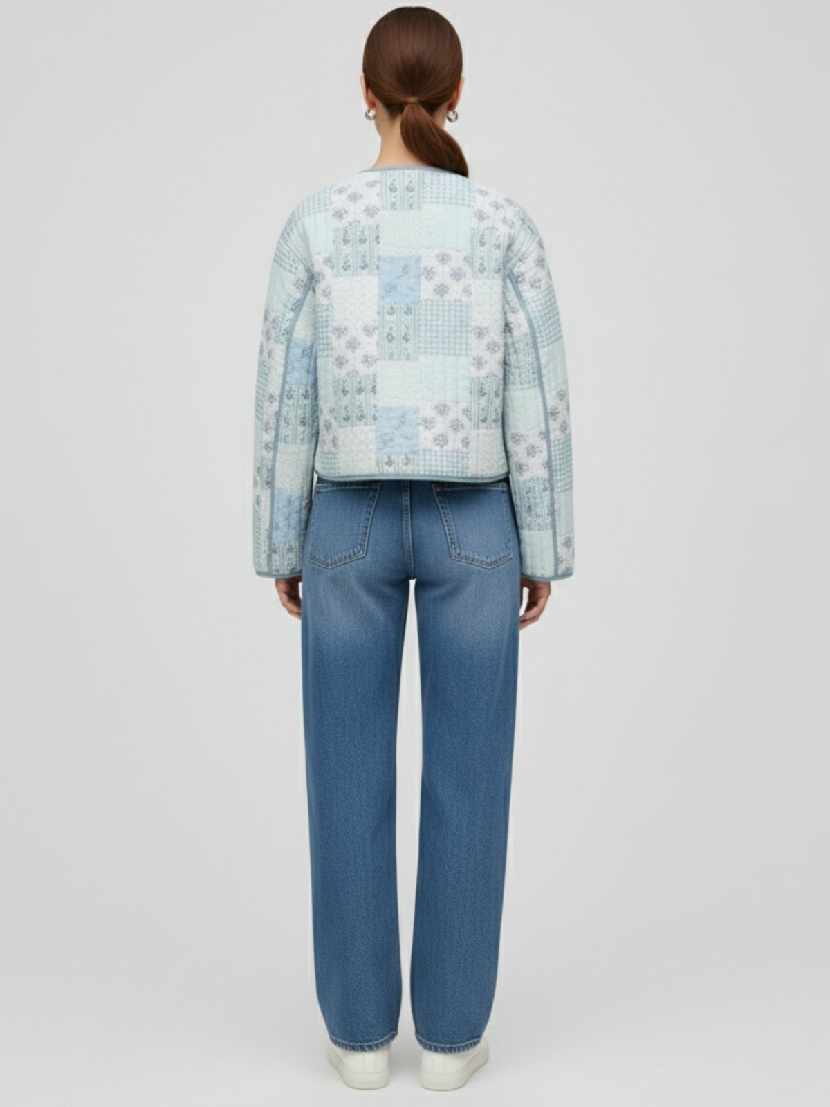 Veste kimono matelassee femme Yuzuki bleu - vue de dos