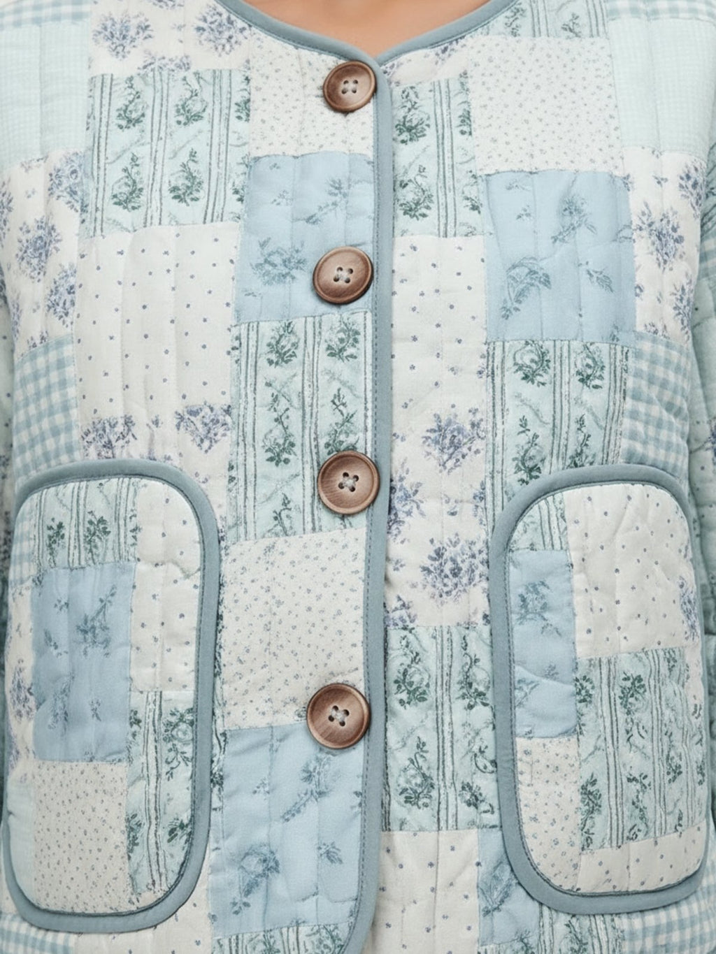 Veste kimono matelassee femme Yuzuki bleu - detail du tissu