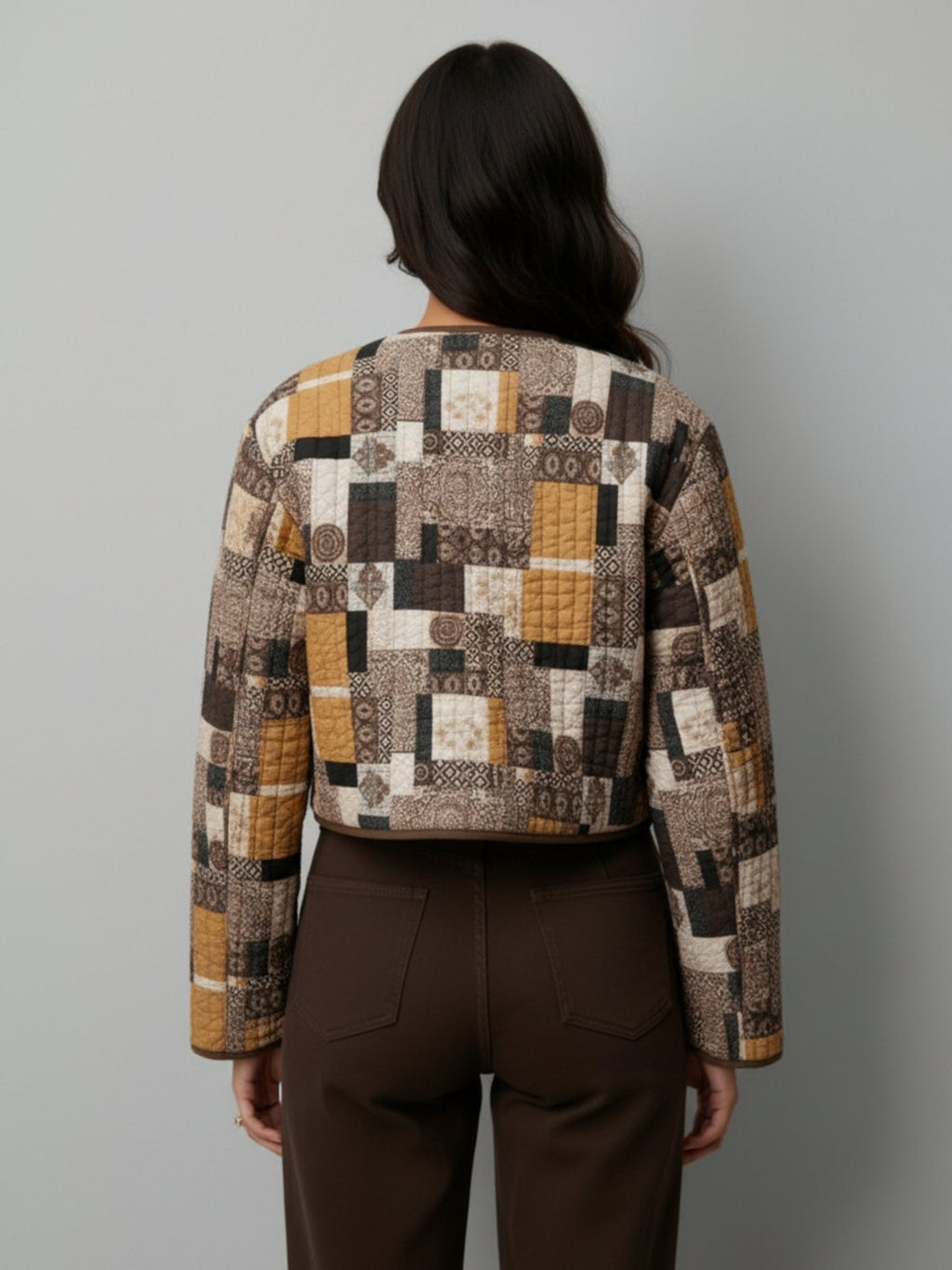 Veste kimono matelassee femme Yuzuki marron - vue de dos