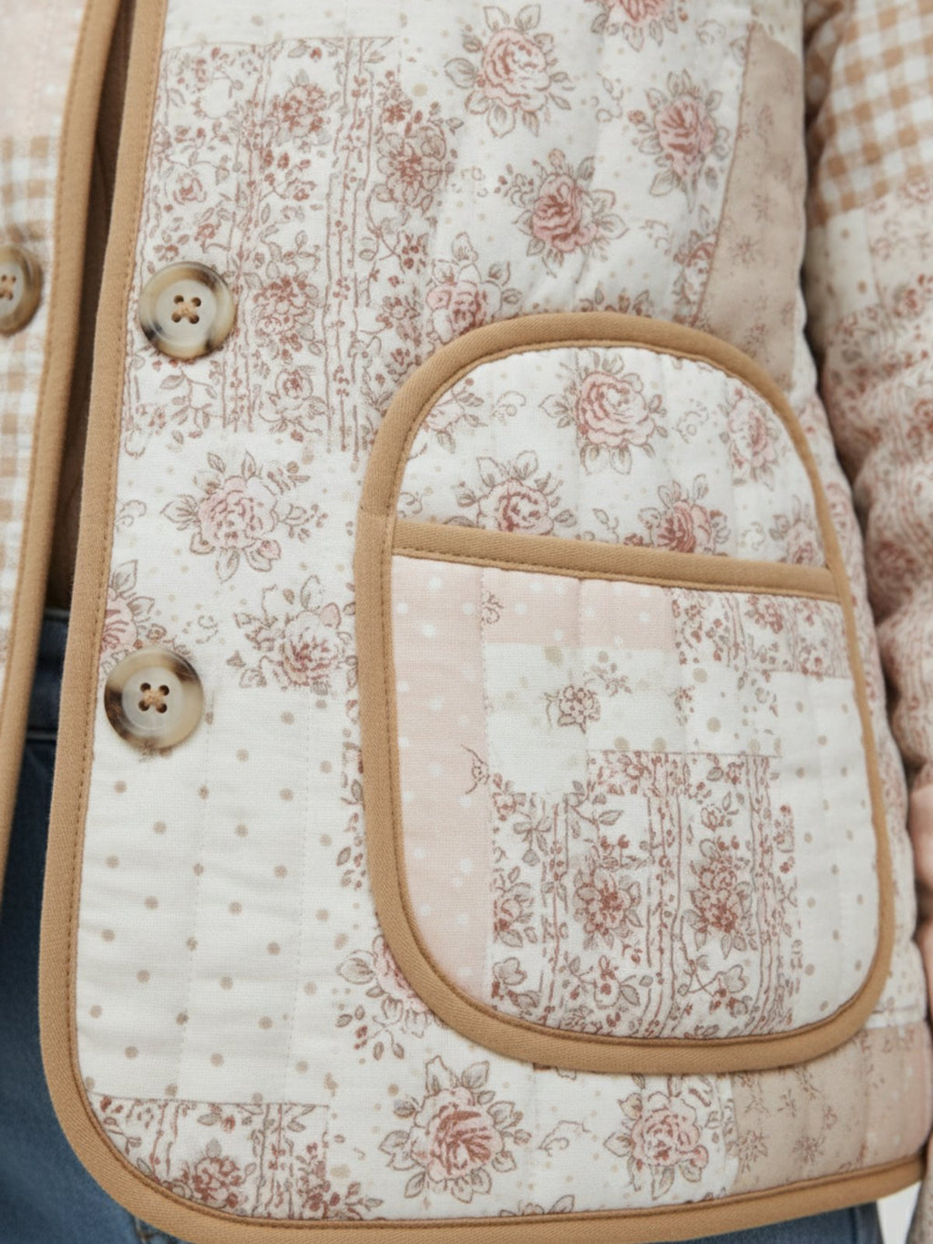 Veste kimono matelassee femme Yuzuki abricot - detail du tissu