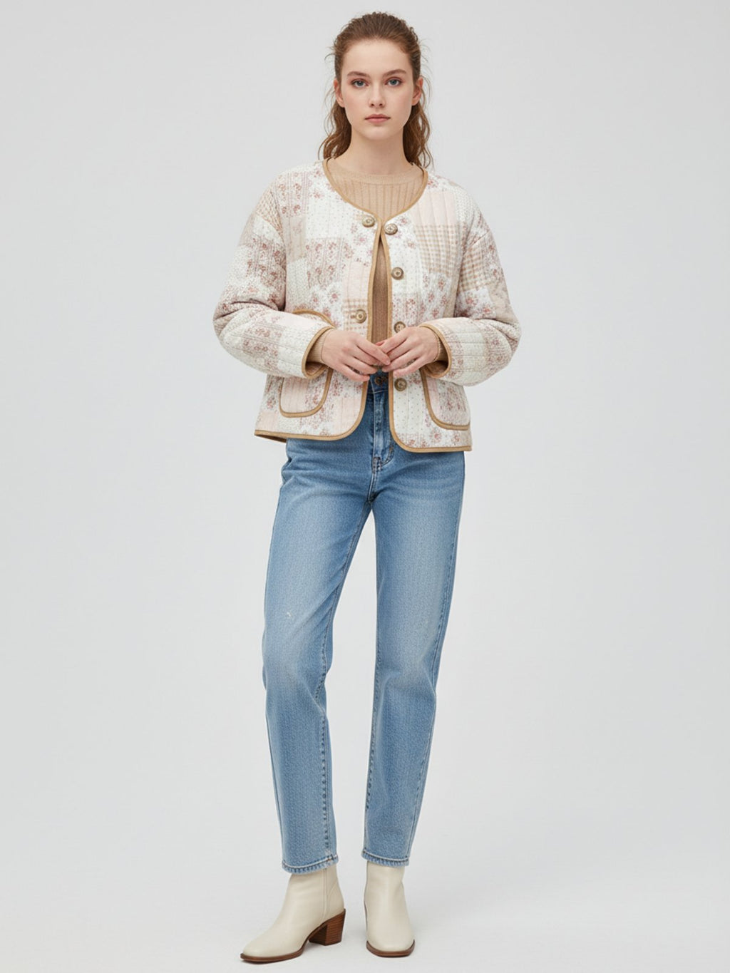 Veste kimono matelassee femme Yuzuki abricot - vue de face