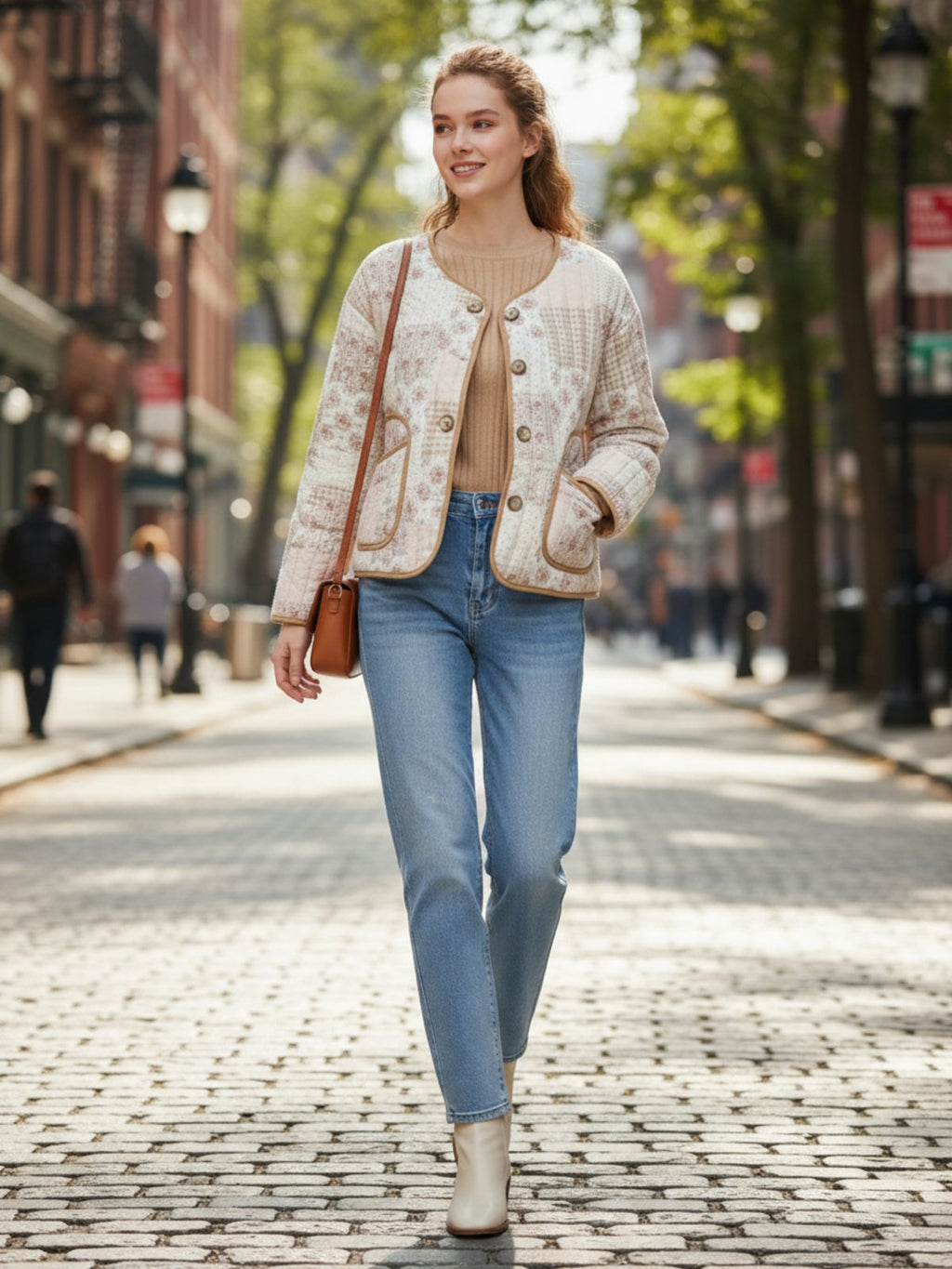Veste kimono matelassee femme Yuzuki abricot - mise en situation