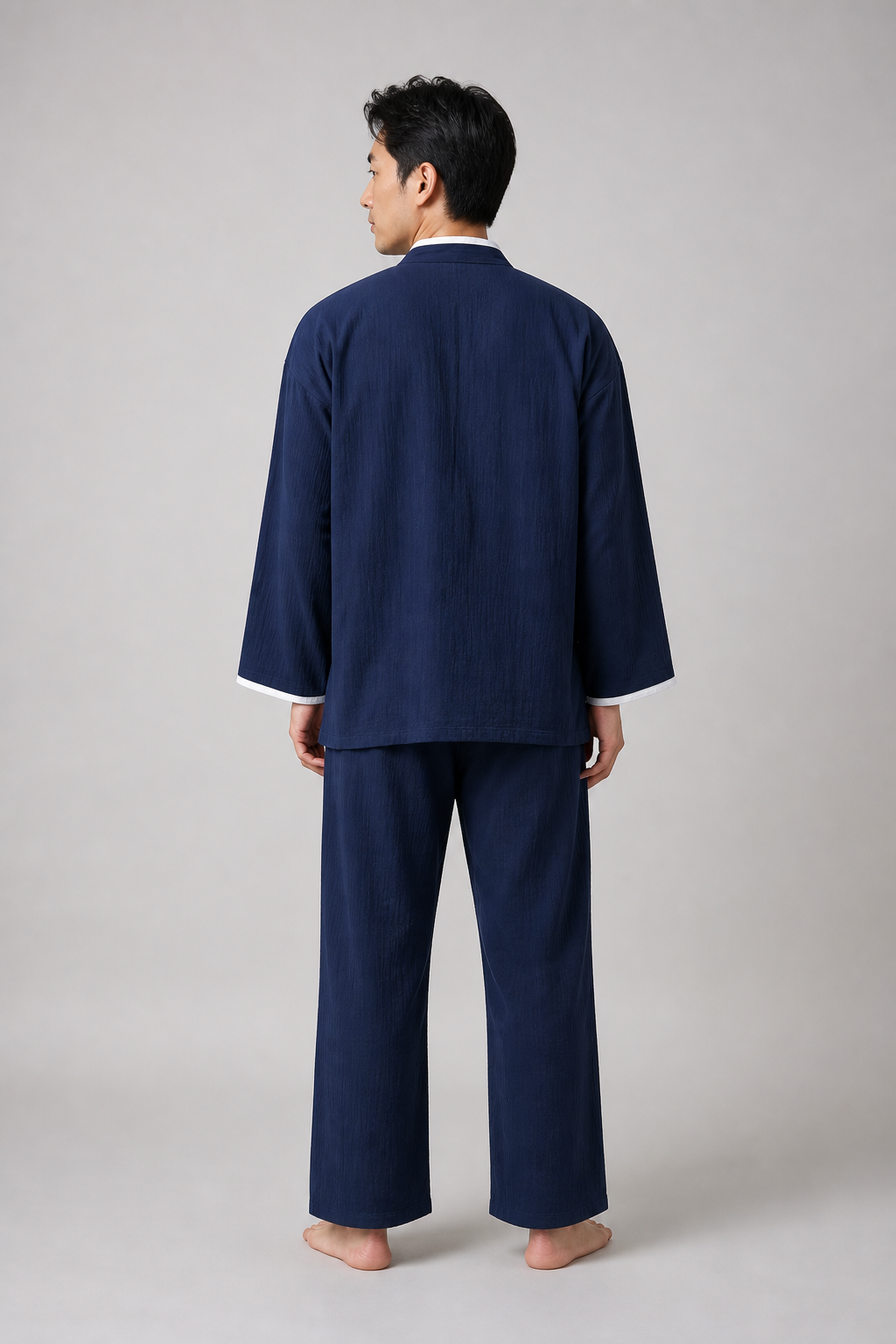 Ensemble pyjama kimono homme Komori bleu marine porte - vue de dos