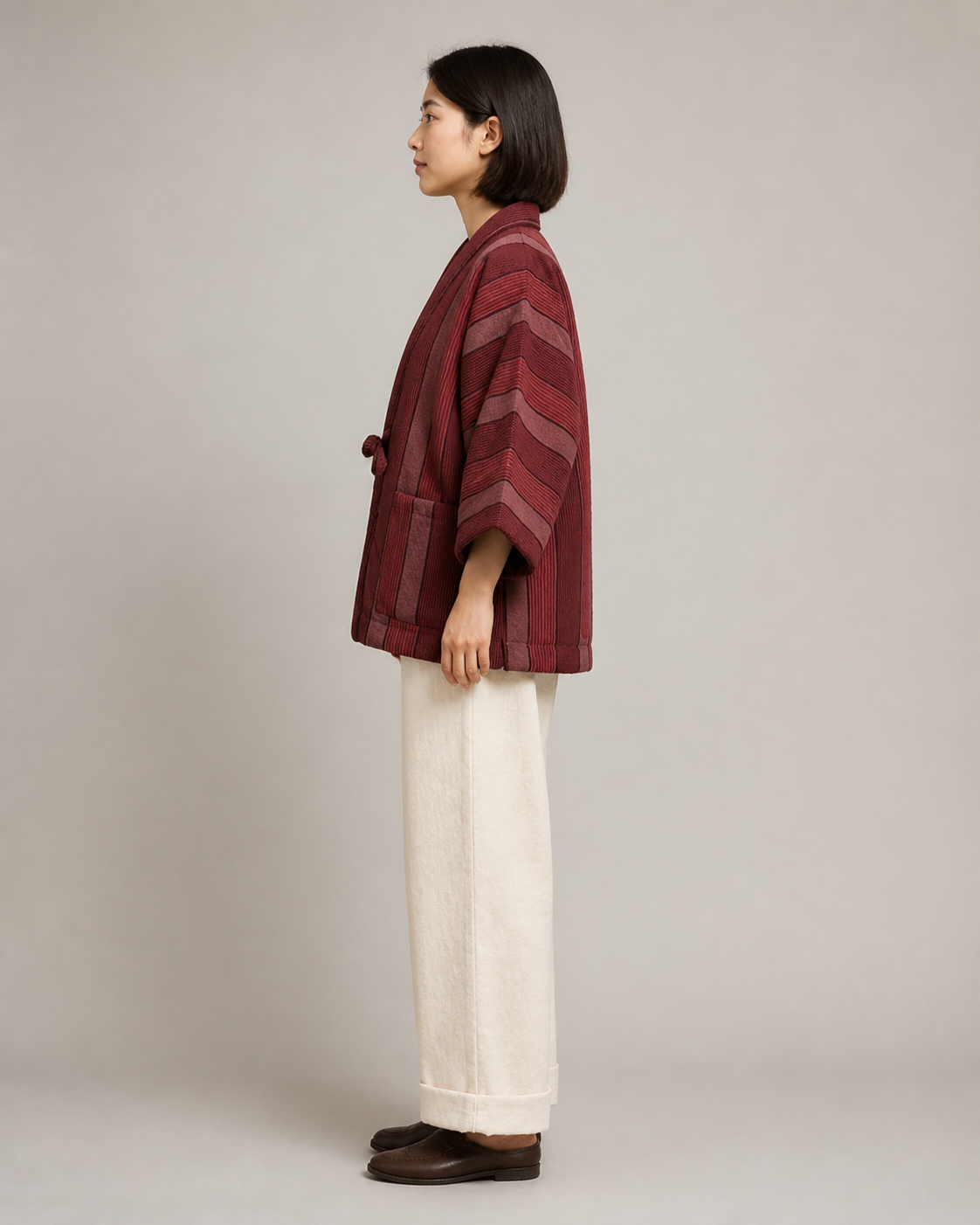 Hanten matelasse femme Musubi rouge - vue de profil