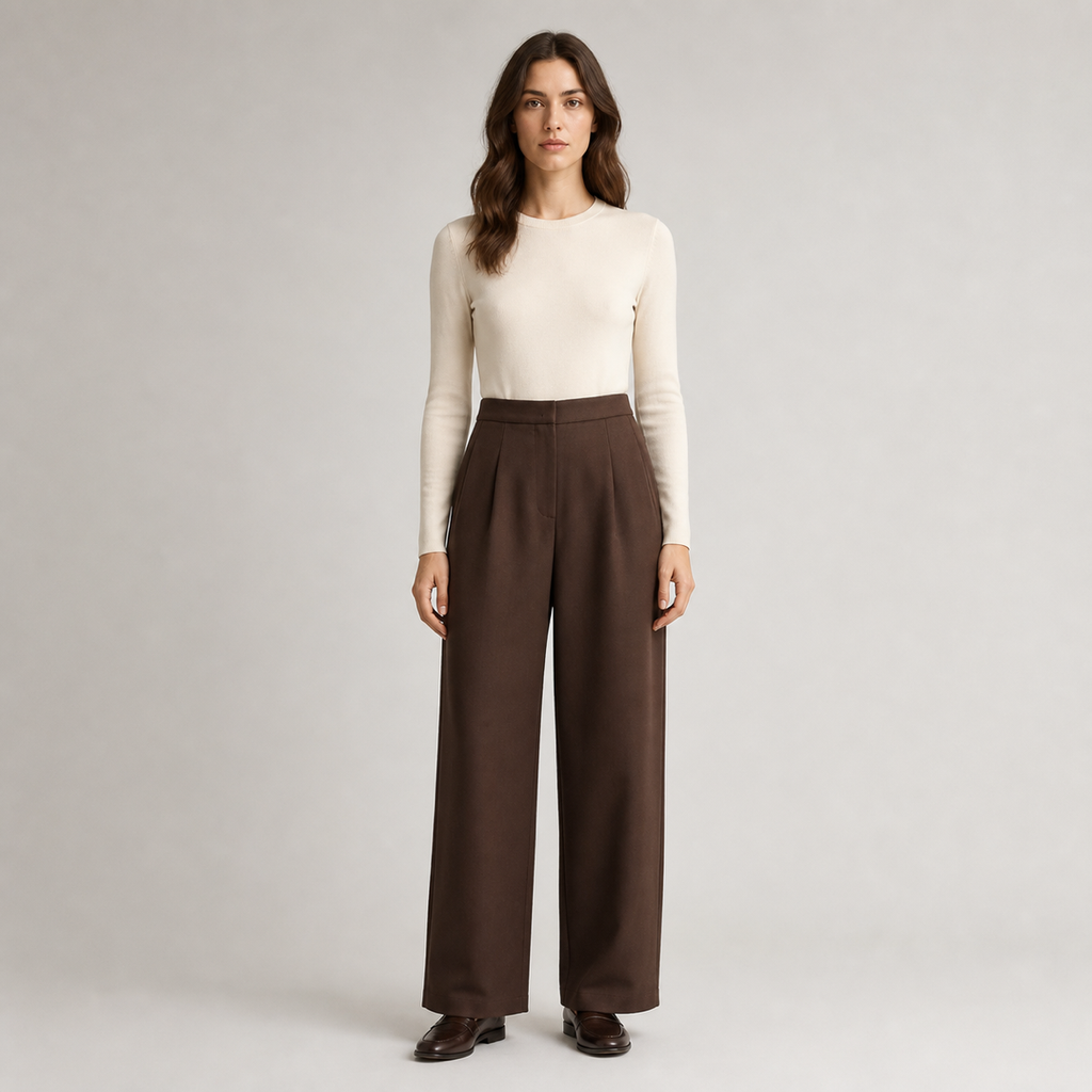 Pantalon kimono chic femme marron vue de face
