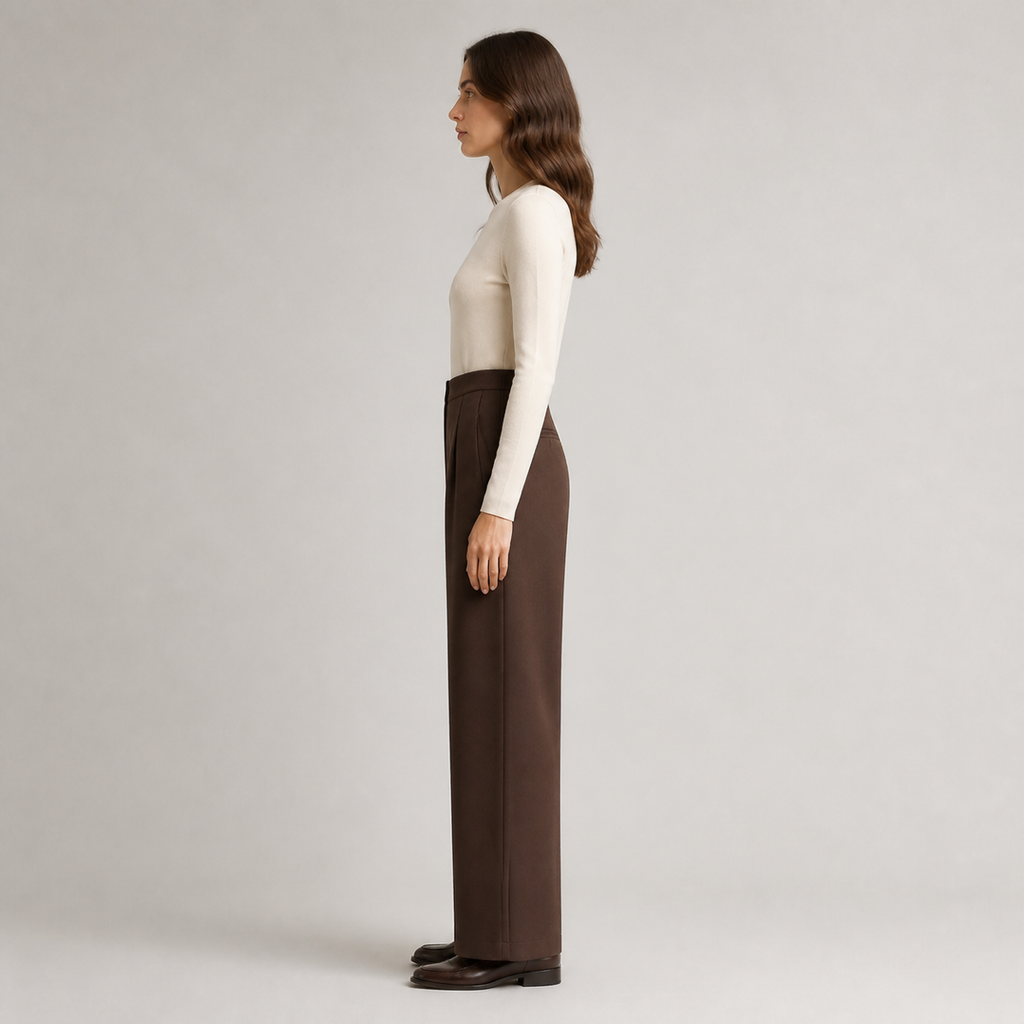 Pantalon kimono chic femme marron vue de profil