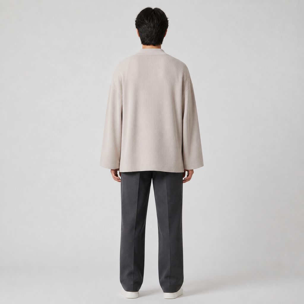 Veste kimono tricotée homme Shizuku beige vue de dos