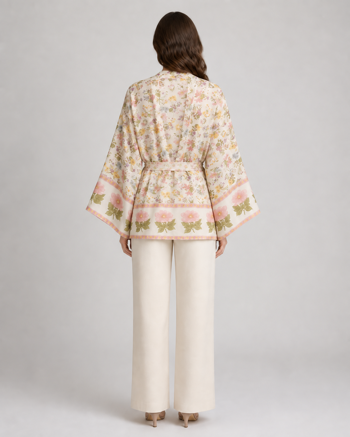 Kimono court femme Sora beige - vue de dos