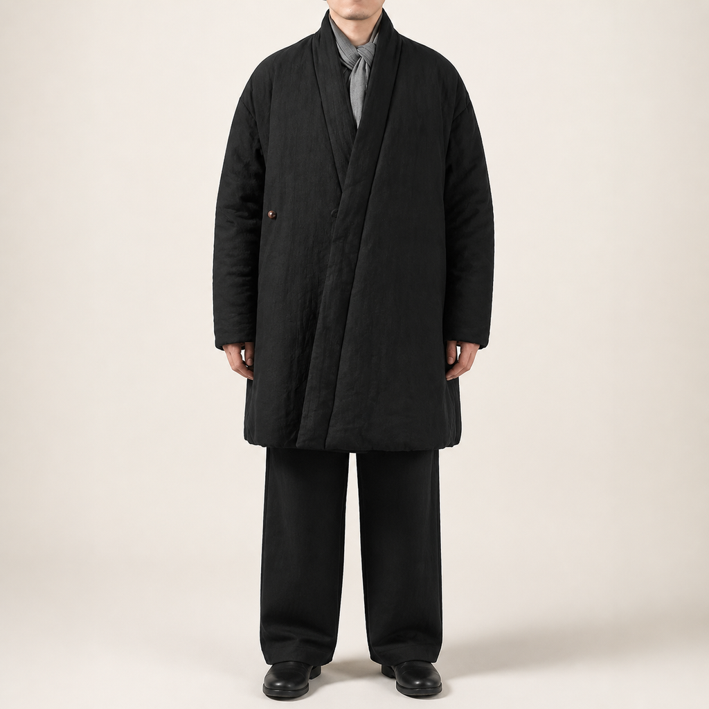 Manteau kimono homme Takara noir - vue de face
