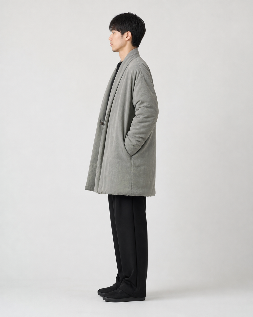 Manteau kimono homme Takara gris clair - vue de profil