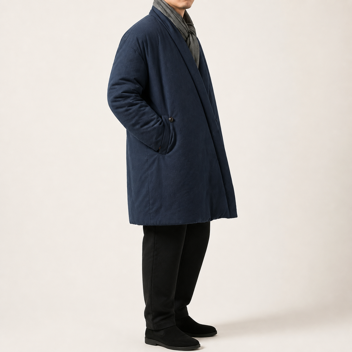 Manteau kimono homme Takara bleu marine - vue de profil