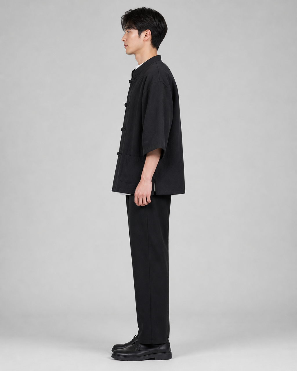 Veste chinoise homme Urara noire - vue de profil