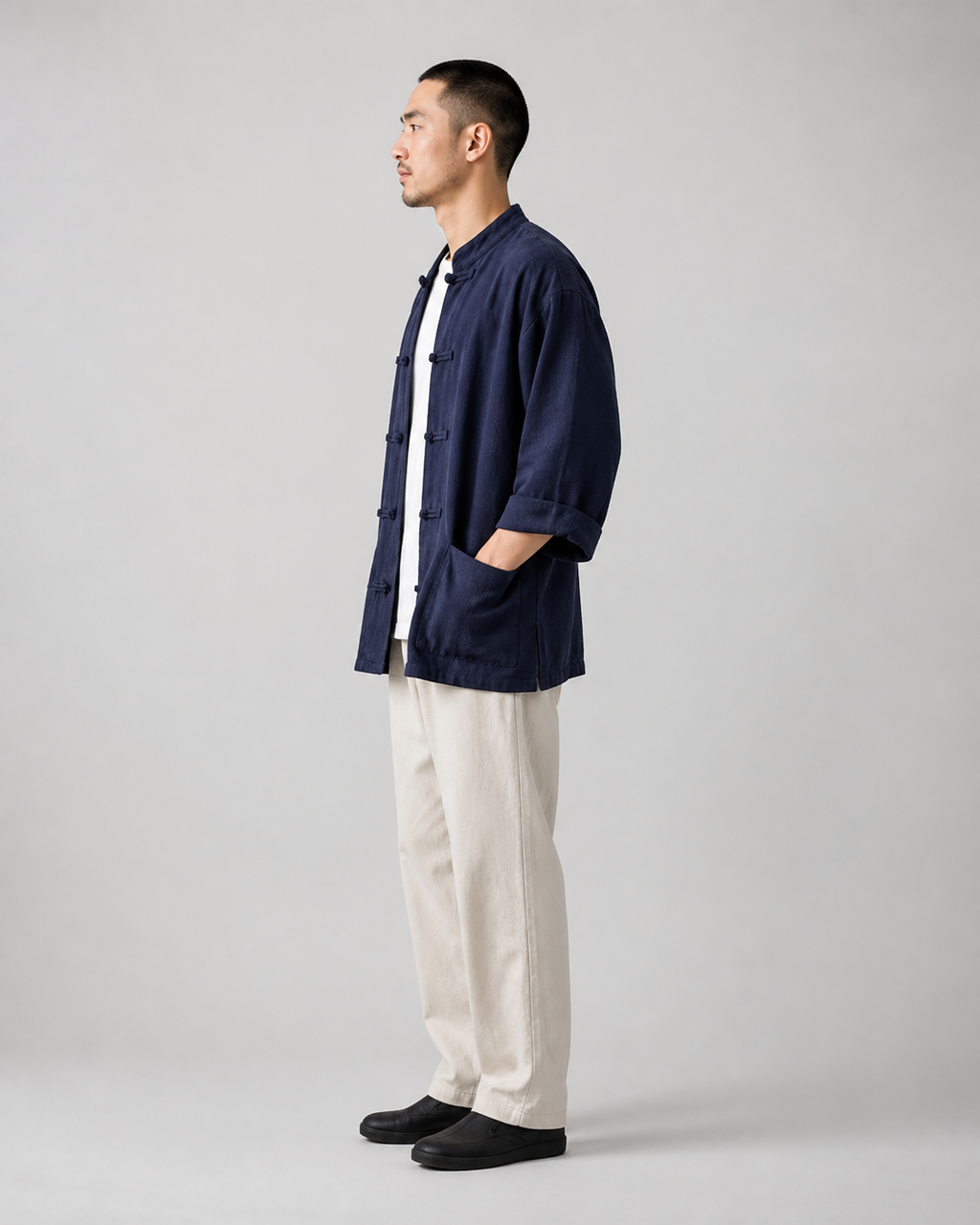 Veste chinoise homme Urara bleu fonce - vue de profil