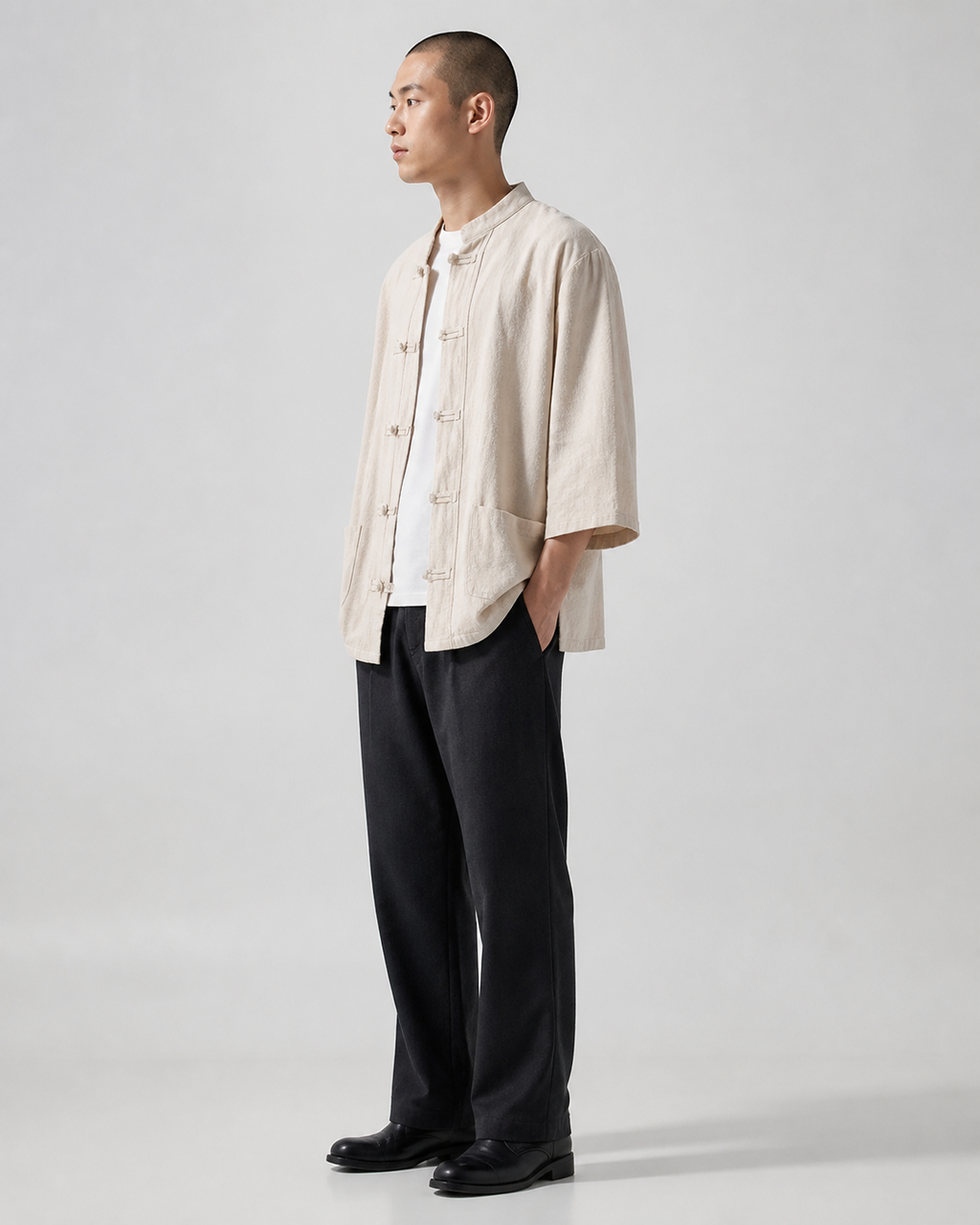 Veste chinoise homme Urara chanvre - vue de profil