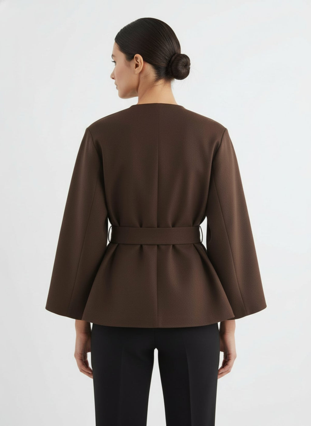 Veste kimono femme marron ceinturée vue de dos