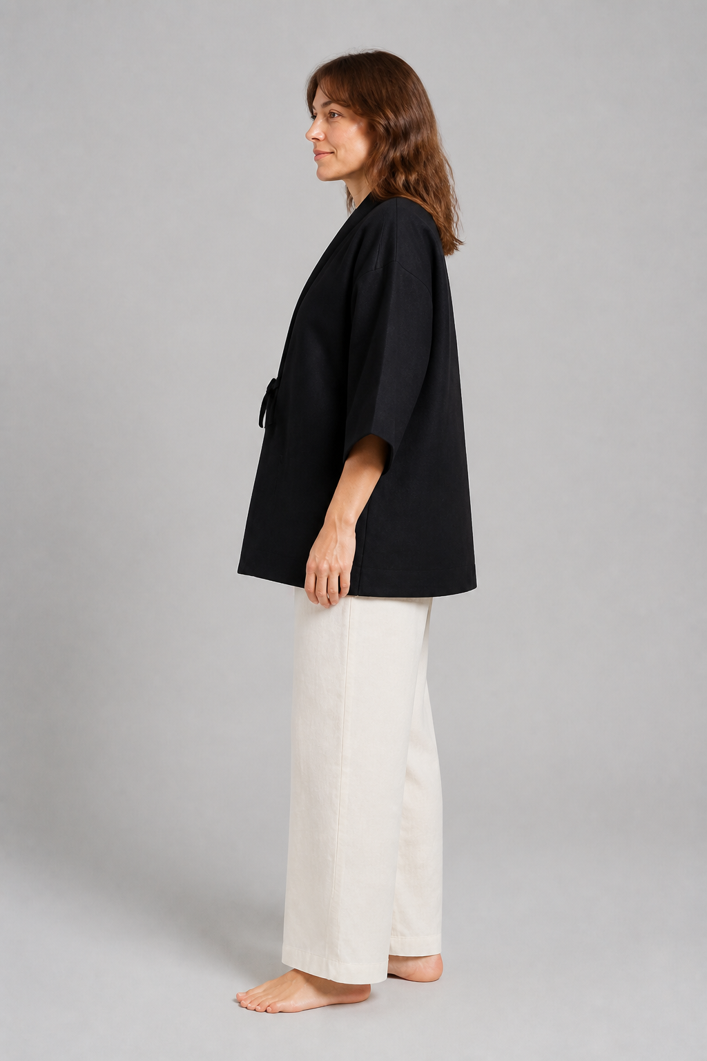 Hanten matelassé femme Yasuragi noir - vue de profil sur modèle